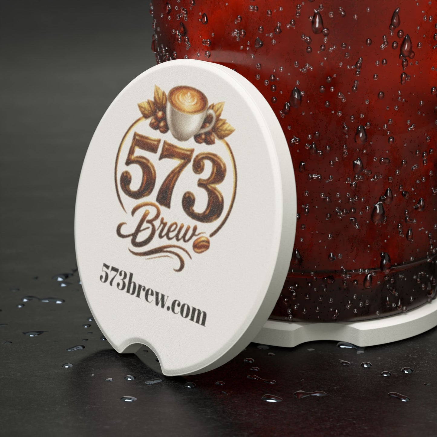 Soapstone Car Coaster — 573 Brew Coffee Logo Car Cup Holder Protector