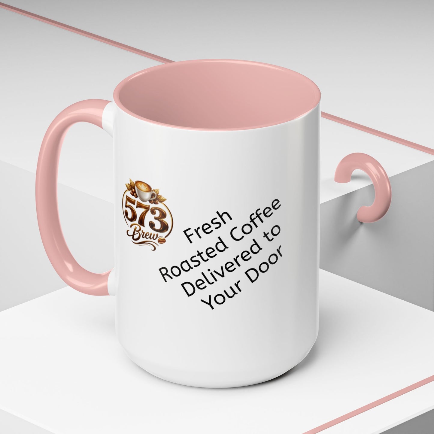 573brew.com Accent Coffee Mug – Black-Trim Ceramic Coffee Cup (11/15oz)
