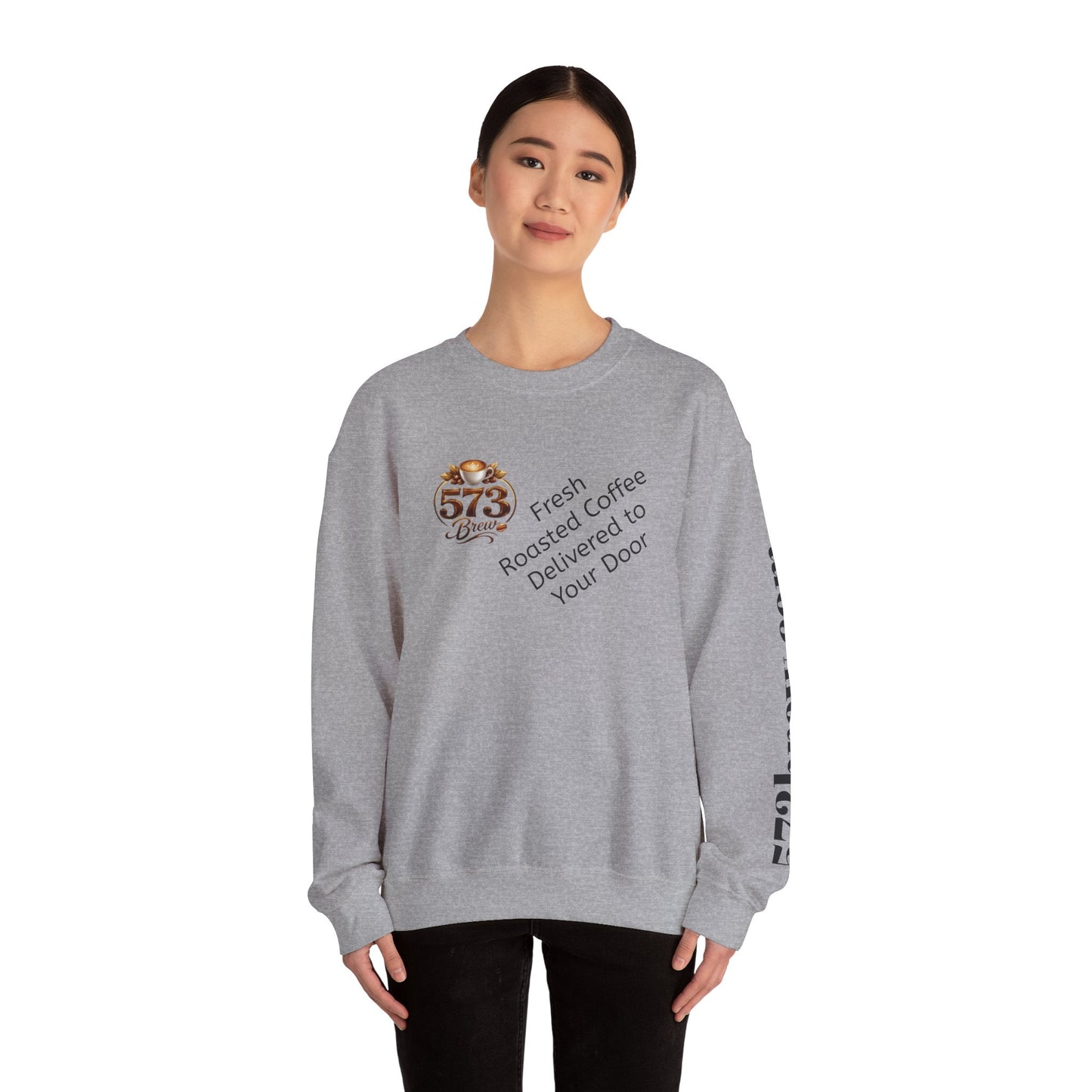 Coffee Logo Crewneck Sweatshirt — “573 Brew” Fresh Roasted Coffee Design