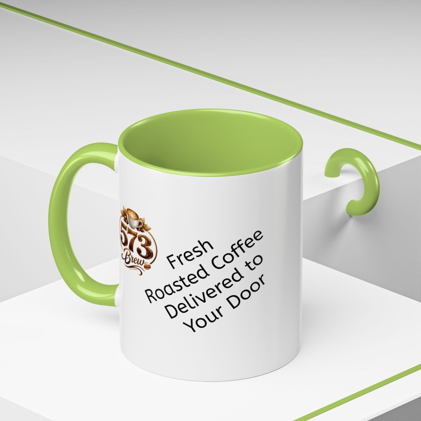 573brew.com Accent Coffee Mug – Black-Trim Ceramic Coffee Cup (11/15oz)