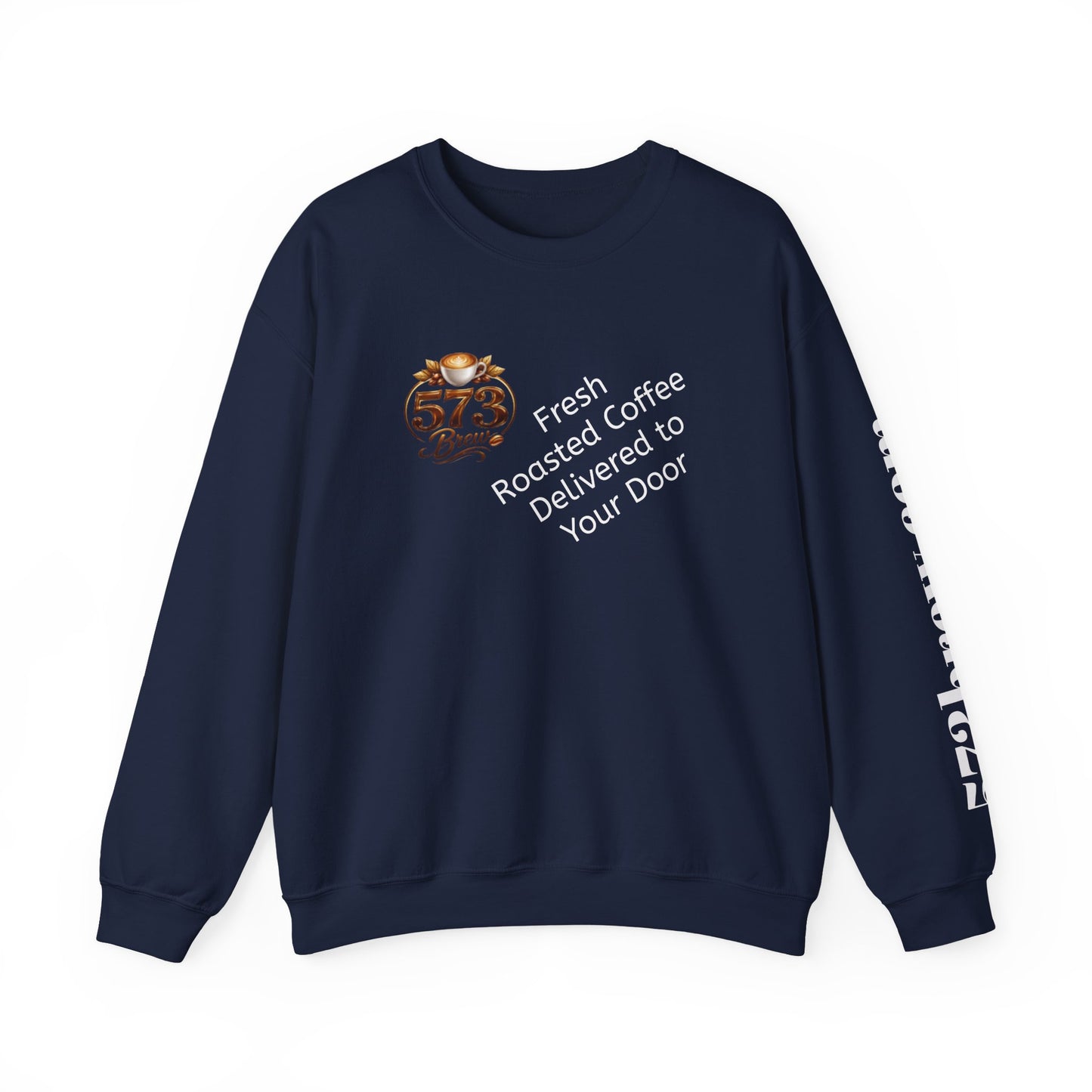 Coffee Logo Crewneck Sweatshirt — “573 Brew” Fresh Roasted Coffee Design