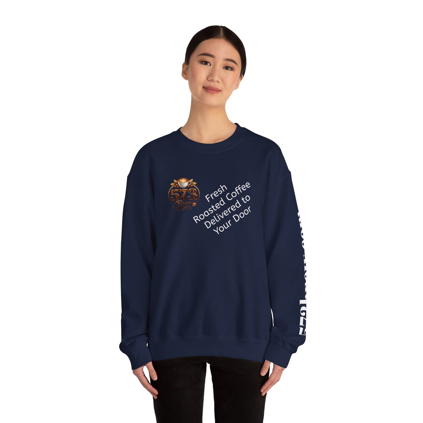 Coffee Logo Crewneck Sweatshirt — “573 Brew” Fresh Roasted Coffee Design