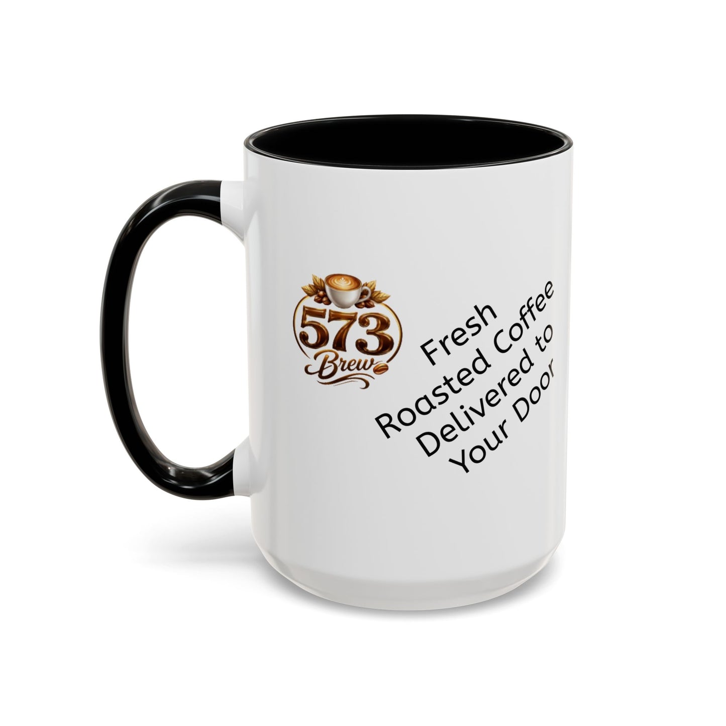 573brew.com Accent Coffee Mug – Black-Trim Ceramic Coffee Cup (11/15oz)