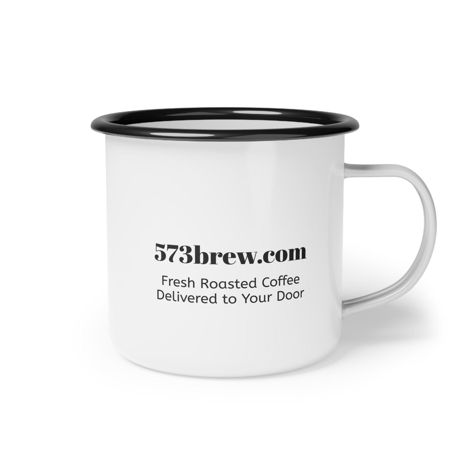 573 Brew Enamel Camp Cup — Retro Coffee Logo Campfire Mug