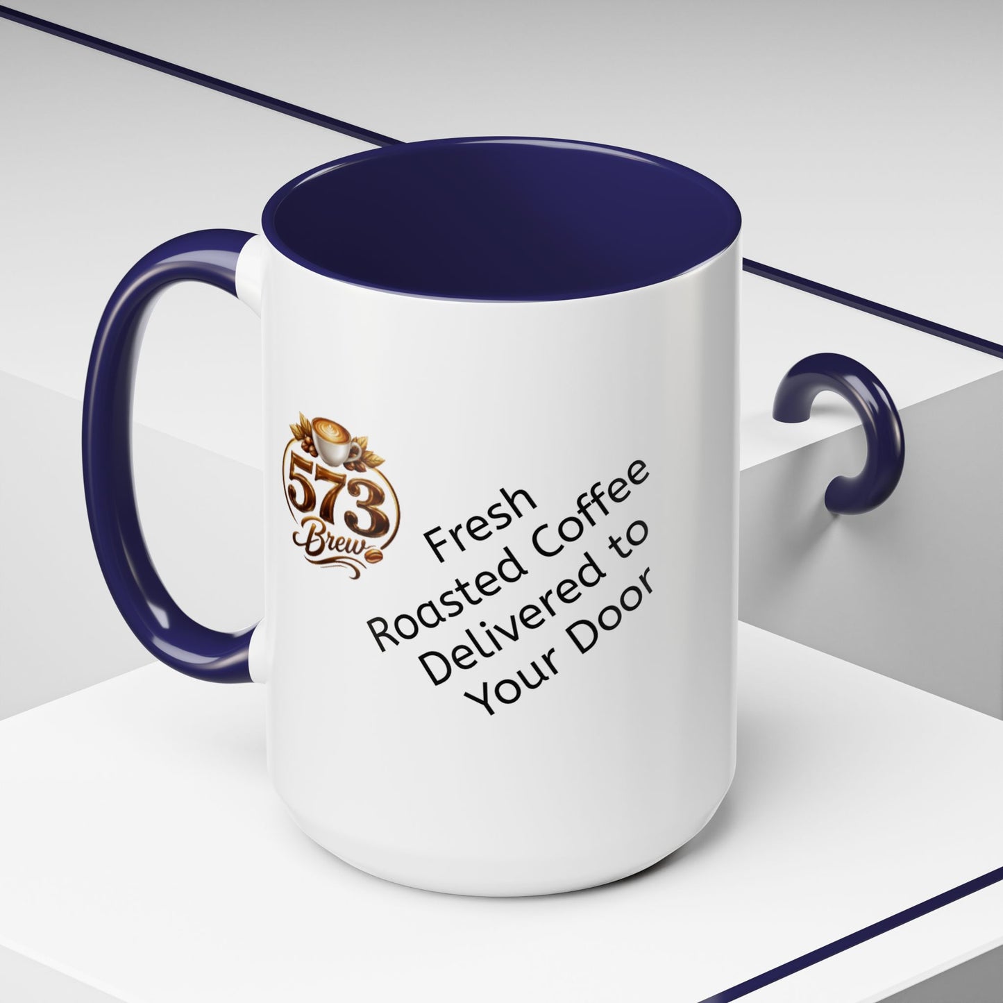 573brew.com Accent Coffee Mug – Black-Trim Ceramic Coffee Cup (11/15oz)