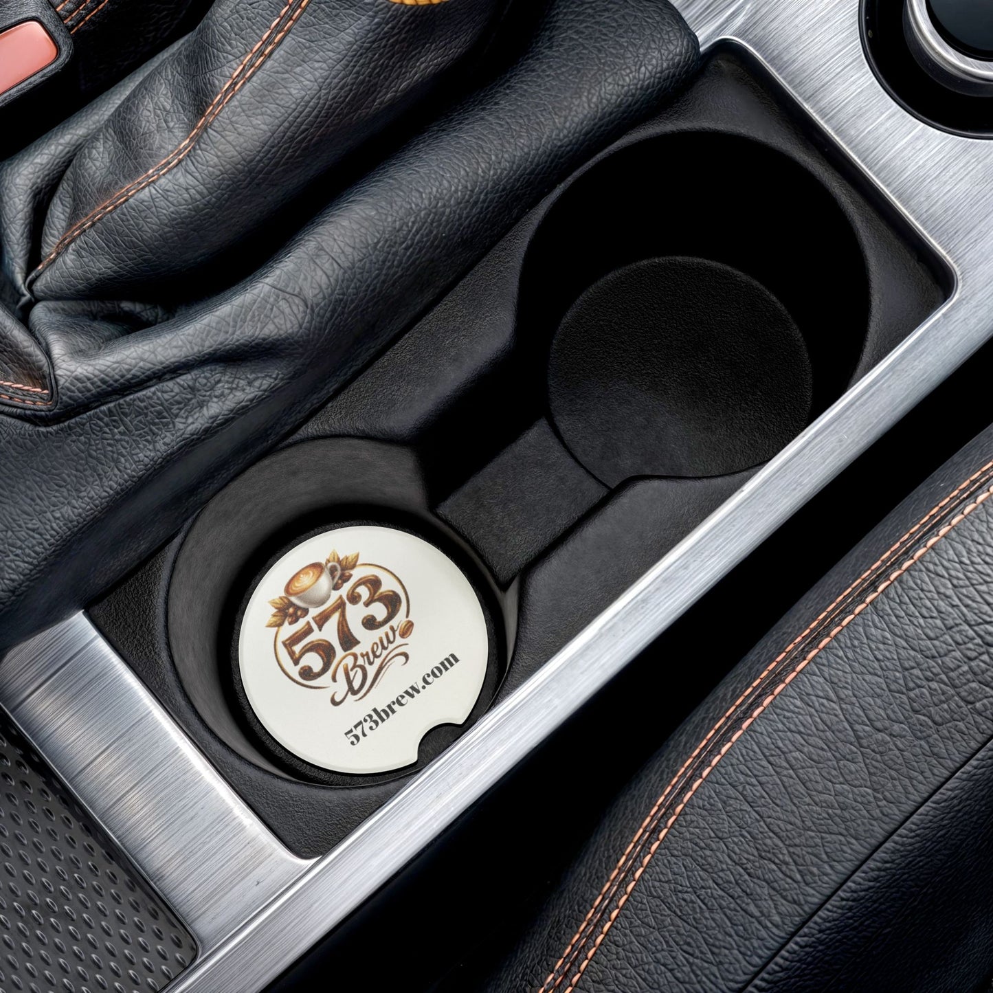 Soapstone Car Coaster — 573 Brew Coffee Logo Car Cup Holder Protector