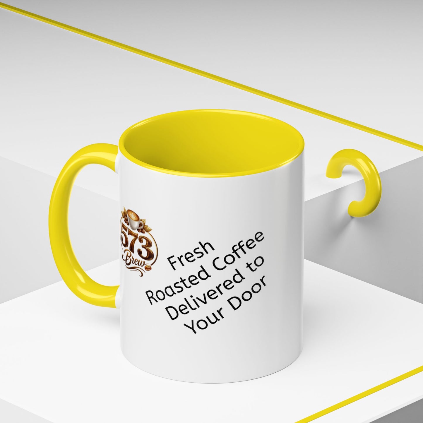 573brew.com Accent Coffee Mug – Black-Trim Ceramic Coffee Cup (11/15oz)
