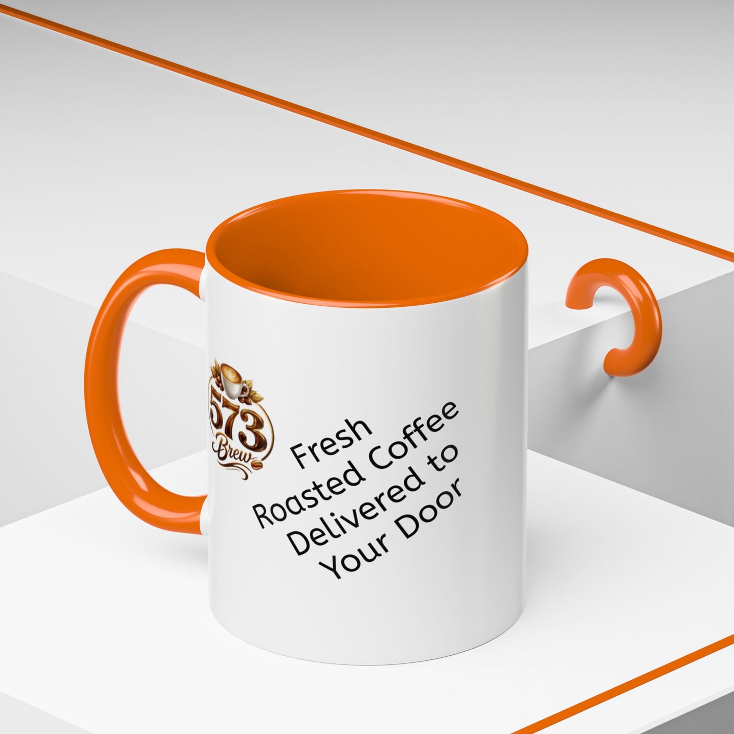 573brew.com Accent Coffee Mug – Black-Trim Ceramic Coffee Cup (11/15oz)