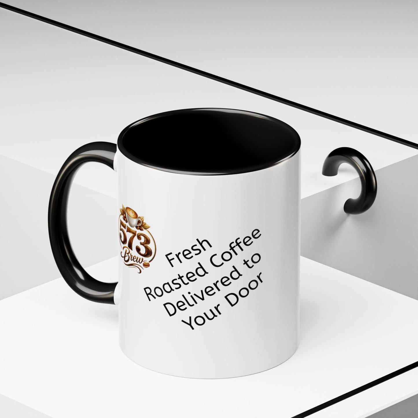 573brew.com Accent Coffee Mug – Black-Trim Ceramic Coffee Cup (11/15oz)