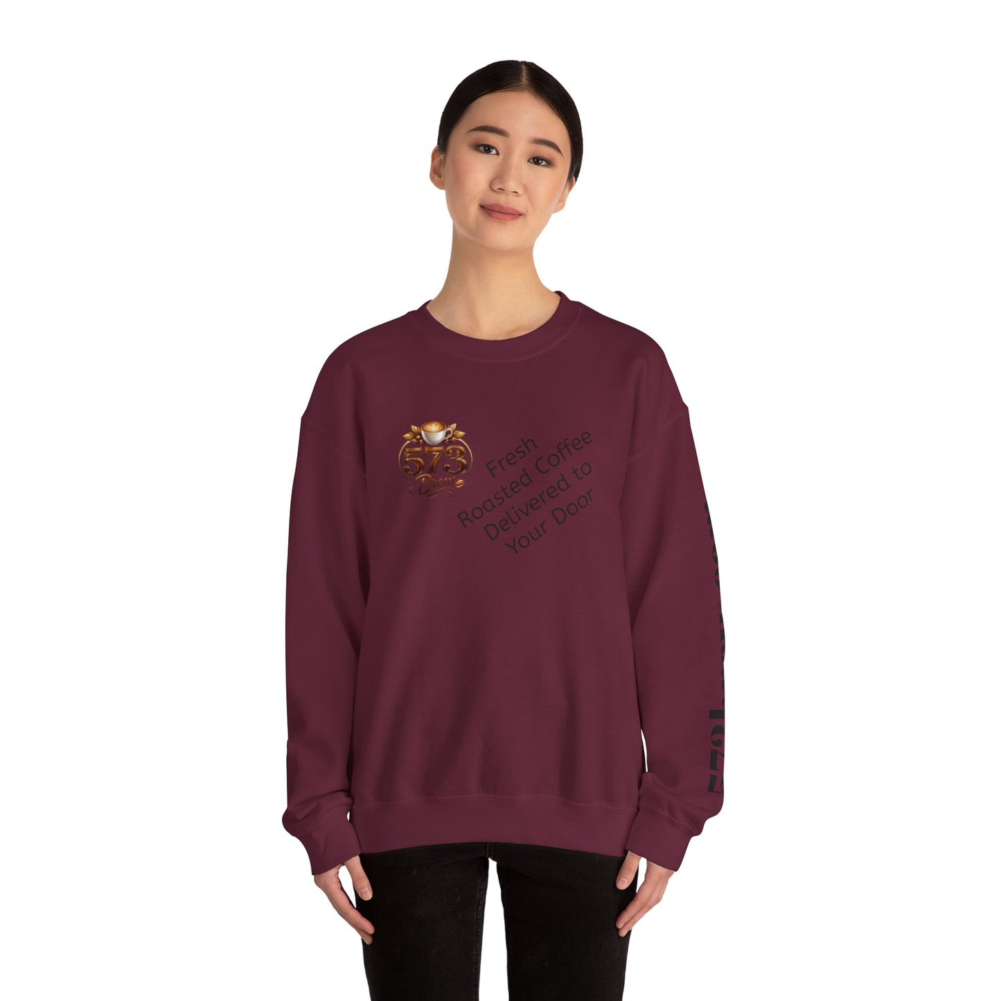 Coffee Logo Crewneck Sweatshirt — “573 Brew” Fresh Roasted Coffee Design