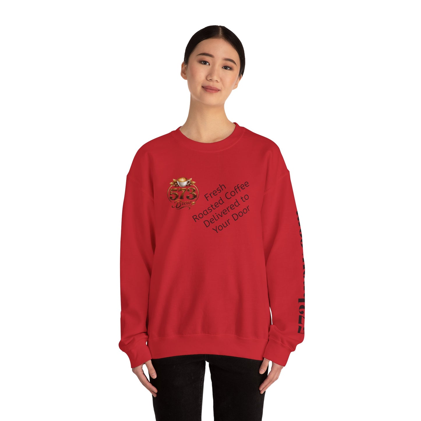 Coffee Logo Crewneck Sweatshirt — “573 Brew” Fresh Roasted Coffee Design
