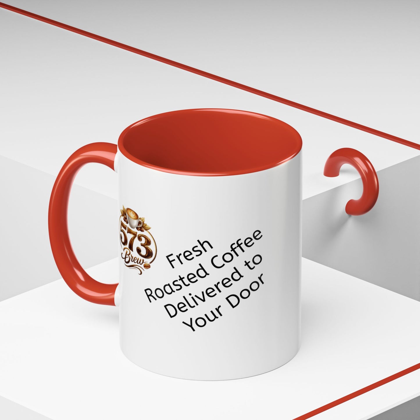 573brew.com Accent Coffee Mug – Black-Trim Ceramic Coffee Cup (11/15oz)
