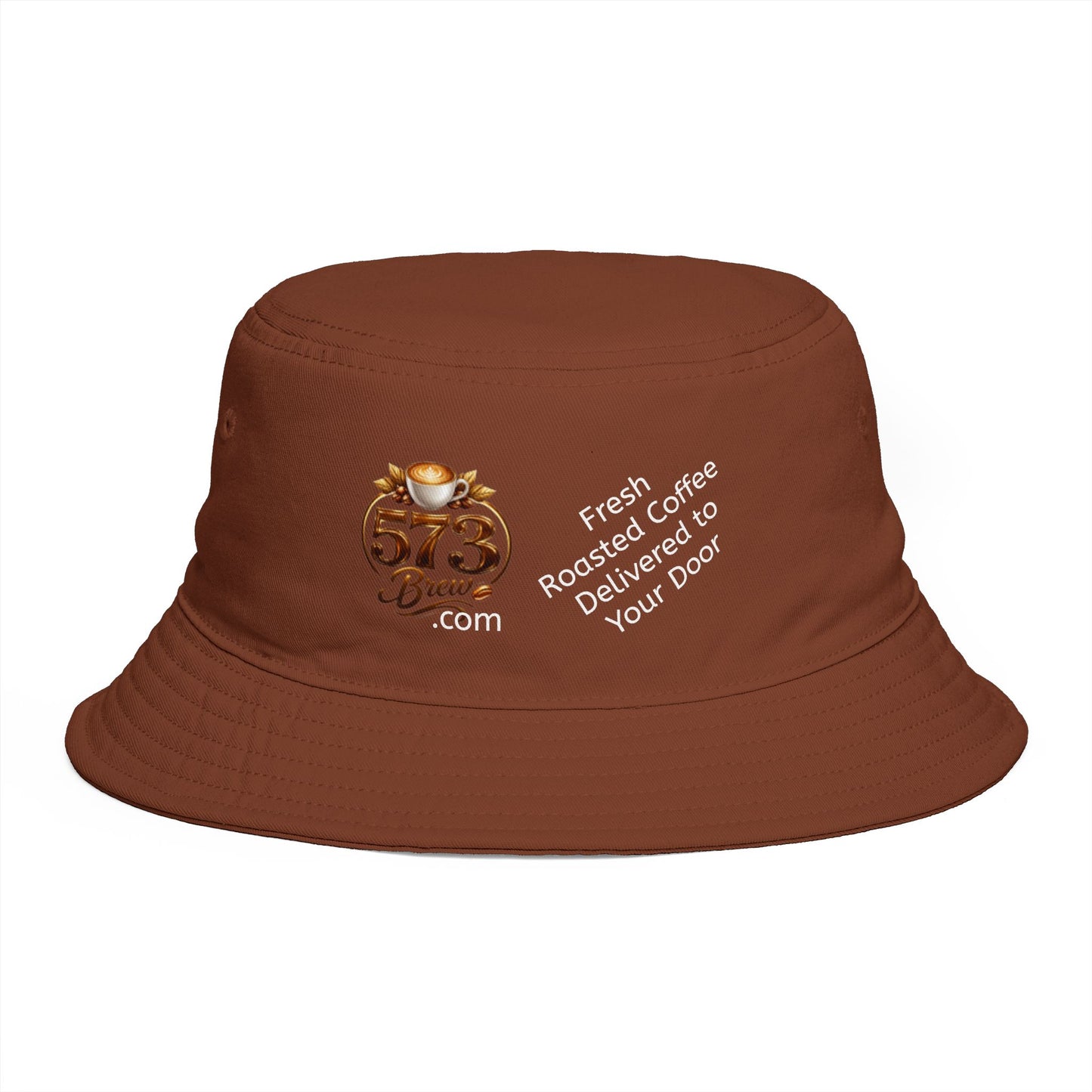 Coffee Brand Brown Bucket Hat — "Fresh Roasted Coffee Delivered to Your Door"