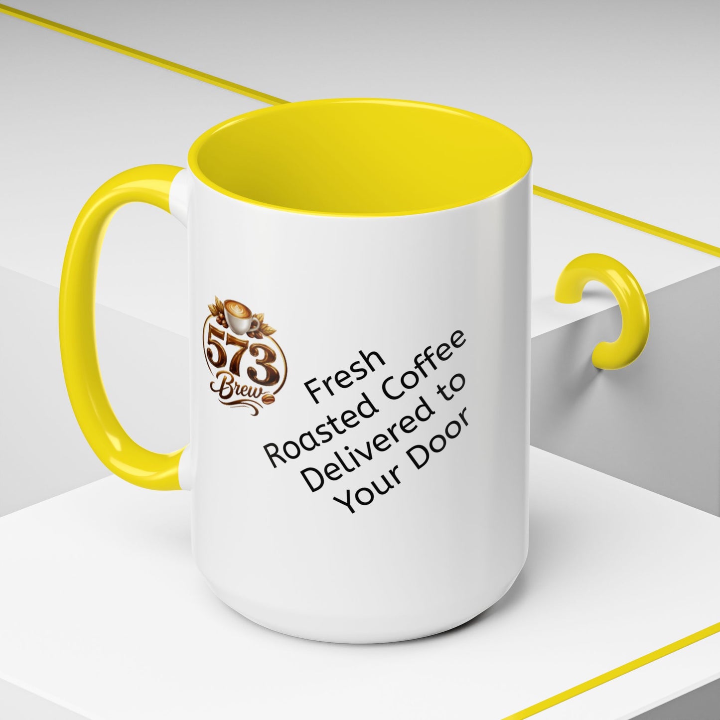 573brew.com Accent Coffee Mug – Black-Trim Ceramic Coffee Cup (11/15oz)