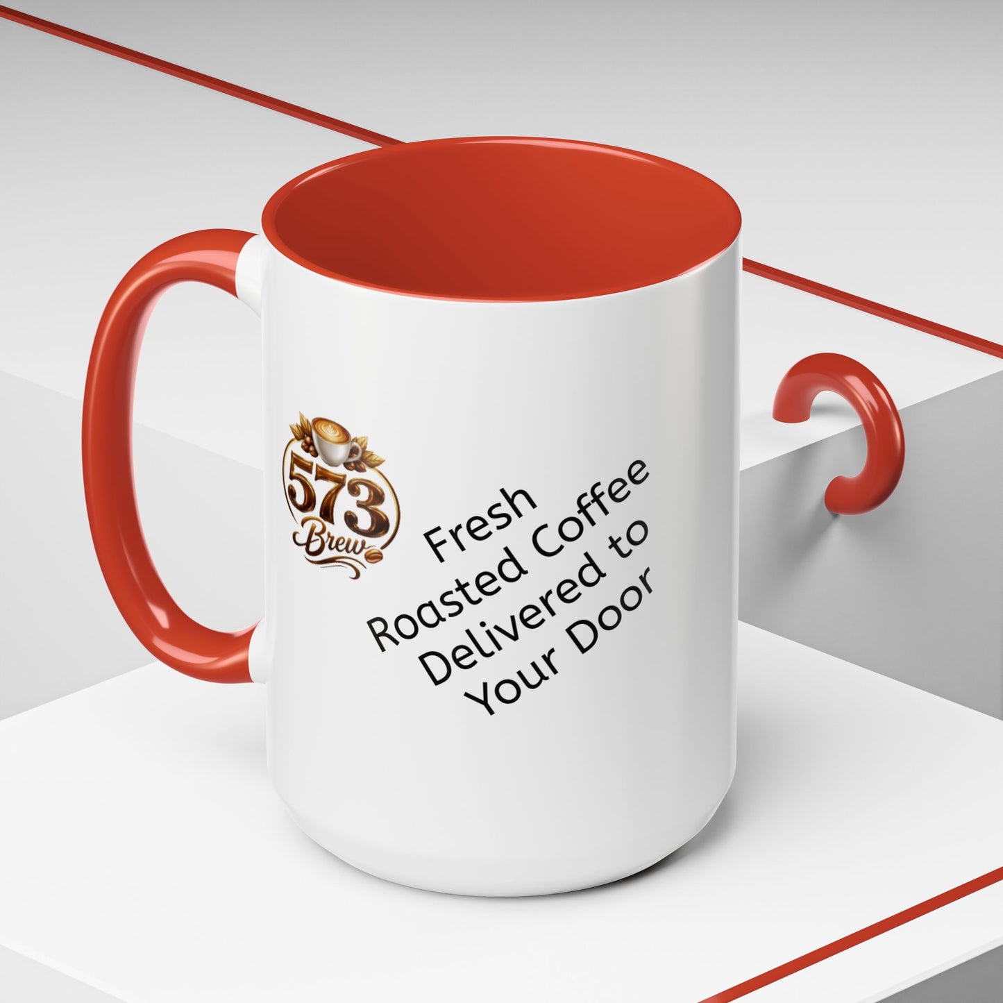 573brew.com Accent Coffee Mug – Black-Trim Ceramic Coffee Cup (11/15oz)